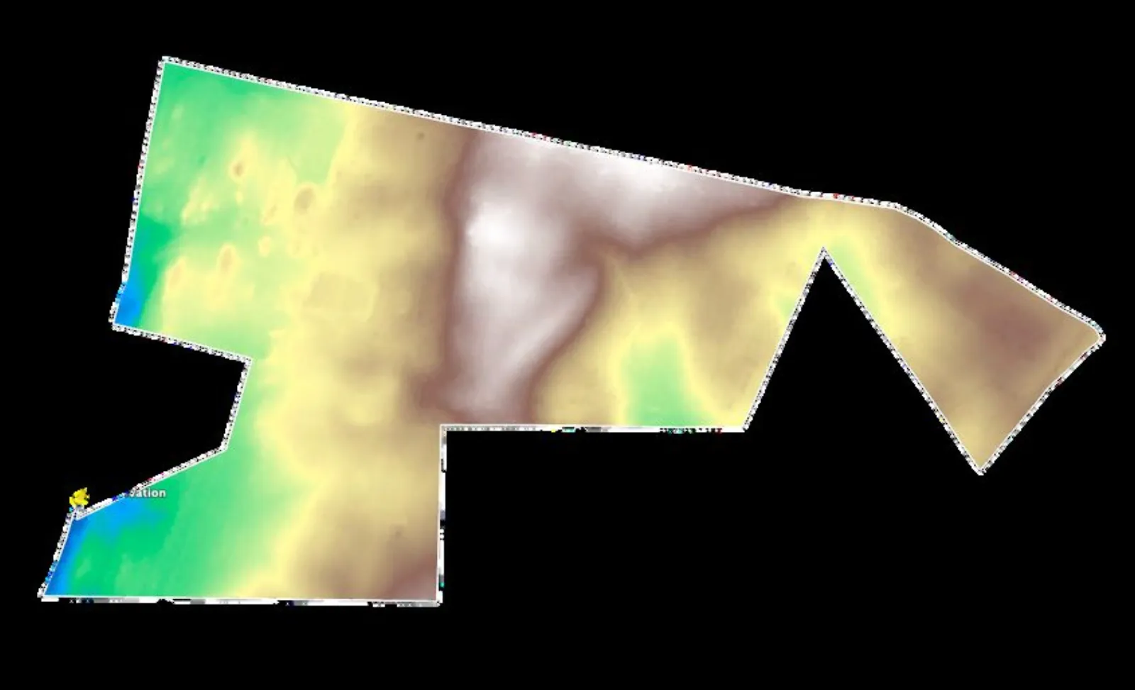 An elevation model of a property, rendered as terrain.